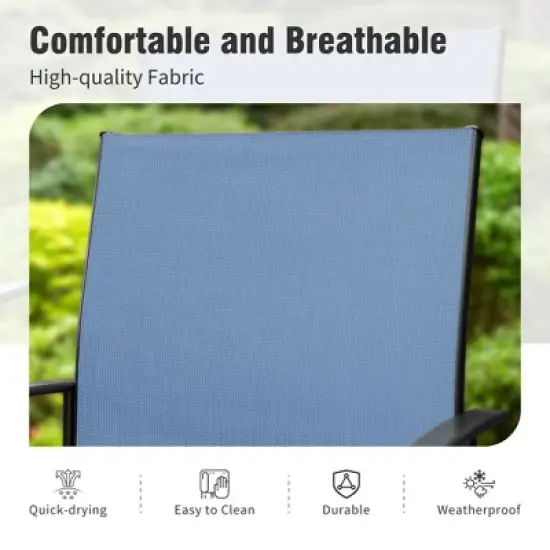 Captiva Designs 9pc Outdoor Patio Slat-top Rectangle Metal Dining Table & Breathable Textilene Chairs image {7}