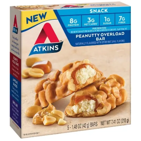 Atkins Peanutty Overload Snack Bars - 7.41oz/5ct image {1}