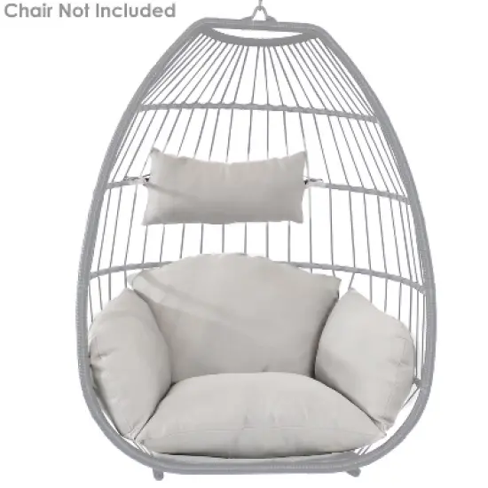 Sunnydaze Outdoor Resin Wicker Patio Oliver Lounge Hanging Basket Egg Chair Swing with Cushions, Headrest, and Steel Stand Set - Gray - 3pc image {4}