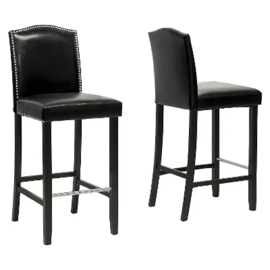 Set of 2 Libra Modern Barstools with Nail Head Trim Black - Baxton Studio image {1}