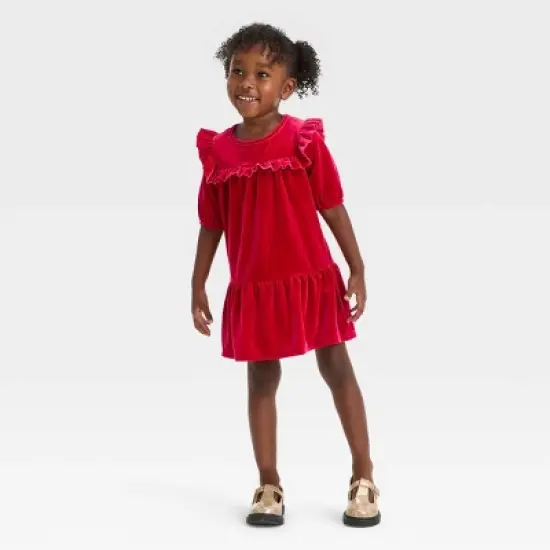 Toddler Girls' Solid Short Sleeve A-Line Dress - Cat & Jack&trade; Red image {3}