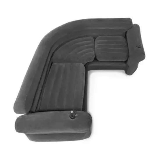 Intex Corner Sofa L-Shaped Inflatable Indoor Relaxing Lounge Sectional Couch with Built-In Cupholders for Home Living Rooms, Gray image {1}