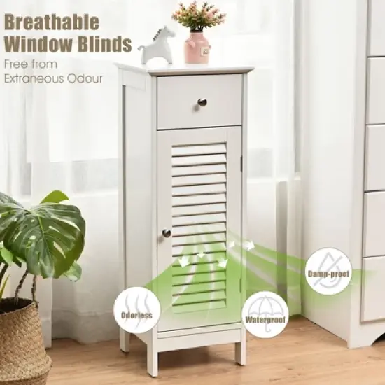 Costway Bathroom Floor Storage Cabinet Side Wooden Organizer w/ Drawer & Shutter Door image {4}