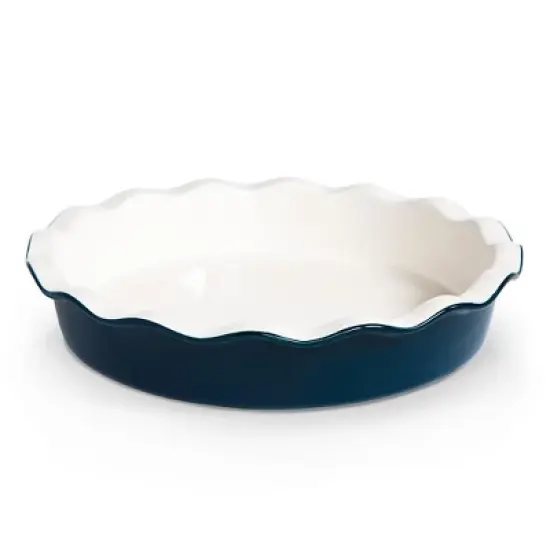 Kook Round Ceramic Pie Dish, Wave Edge, 10 Inch, 44 oz image {4}