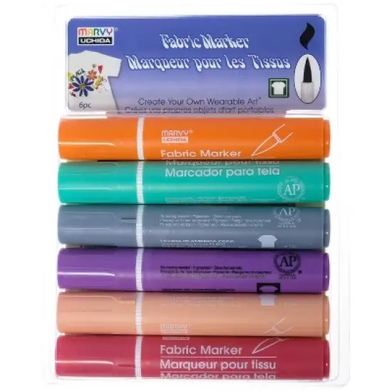 Fabric Brush Markers 6ct Marvy Uchida -Pastel: Non-Toxic, Fine & Bold Tips, School Supplies for Kids, Ages 12+ image {4}