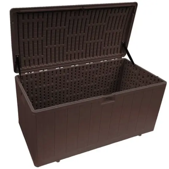 Plastic Development Group 105-Gallon Weather-Resistant Resin Outdoor Patio Storage Deck Box with Lid Retainer Straps, Java Brown image {1}