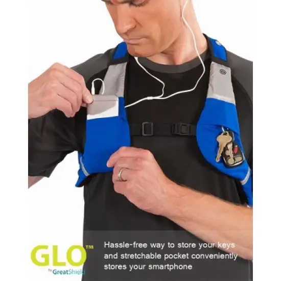 GreatShield GLO Waterproof Reflective Running Vest, LED Reflective Vest for Night Walking and Cycling, 2 Front Pockets Running Gear - Gray (L Size) image {4}