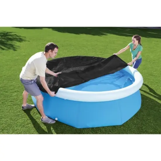 Bestway Flowclear Fast Set Round PVC Swimming Pool Debris Cover (Pool Not Included) with Rope and Drain Holes, Blue image {4}