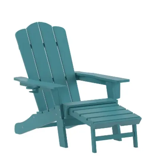 Emma and Oliver Adirondack Chair with Cup Holder and Pull Out Ottoman, All-Weather HDPE Indoor/Outdoor Lounge Chair image {13}