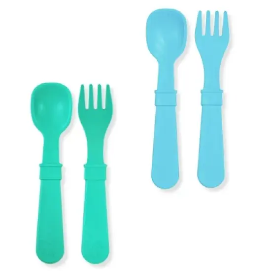 Re-Play 4pc Recycled Fork and Spoon Set Aqua and Pool Blue image {4}