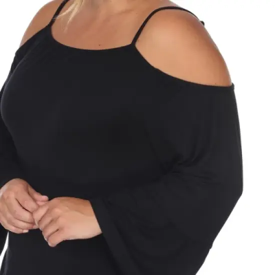 Plus Size Cold Shoulder Ruffle Sleeve Top -White Mark image {4}