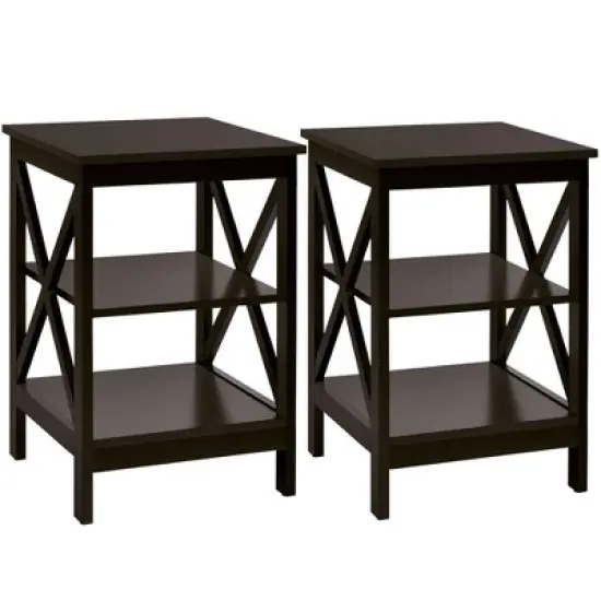 Costway 2 PCS 3-Tier Nightstand End Table X Design Storage Display Shelf Living Room image {10}