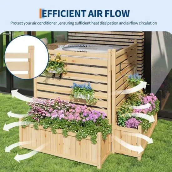 Orieon 22x40 Inch Outdoor Privacy Fence Panels with Planter Box, 2-Panel Wood AC Unit Screen for Yard, Patio, Trash Can, Pool & Backyard Decor image {6}