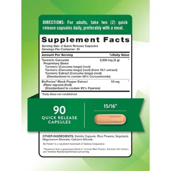Nature's Truth Turmeric Curcumin Supplement 2000mg with Bioperine | 90 Capsules image {1}