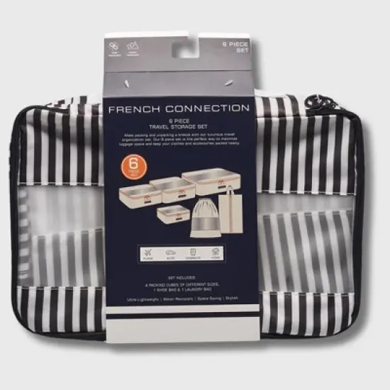 French Connection 6pc Packing Cube Set - Travel Storage Set for Luggage (Striped) image {4}