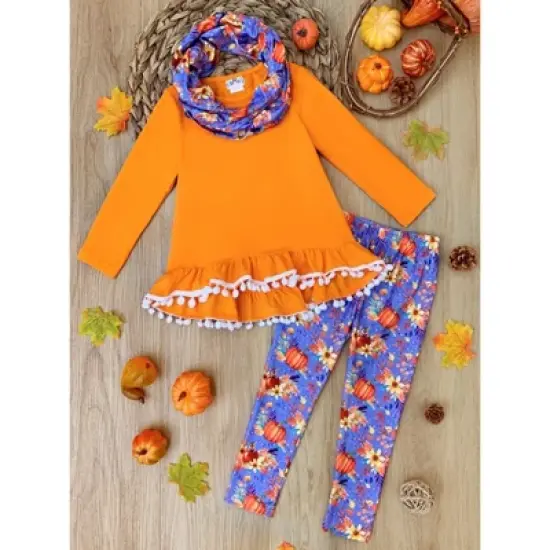 Girls Carve Out Some Fun Tunic, Legging & Scarf Set - Mia Belle Girls image {3}
