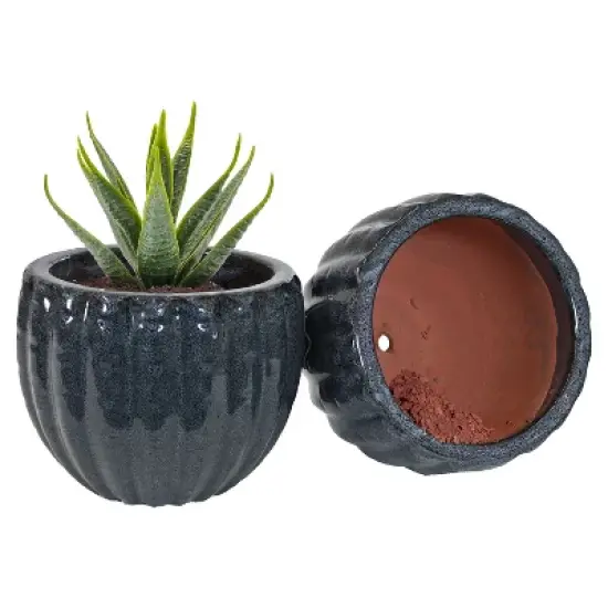 Sunnydaze Round Ceramic Planter - Black Mist - 10" - Set of 2 image {5}