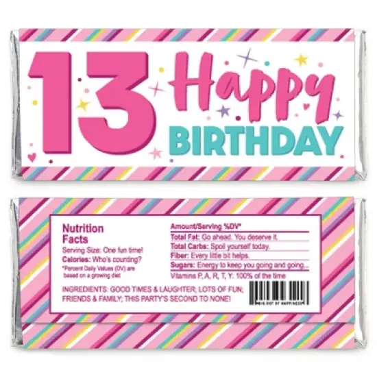 Big Dot of Happiness Girl 13th Birthday - Candy Bar Wrapper Official Teenager Birthday Party Favors - Set of 24 image {1}