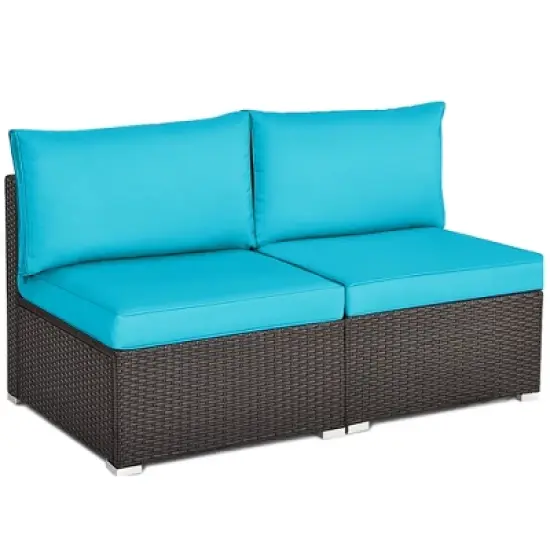 Tangkula 2-Piece Outdoor Wicker Rattan Sectional Armless Sofa Chair with Cushions image {5}