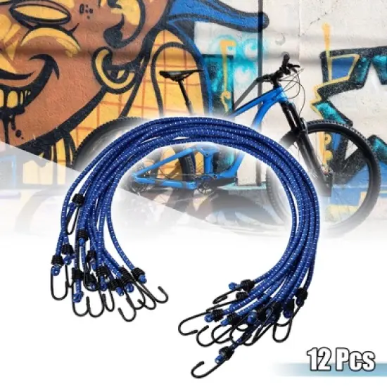 Unique Bargains Bike Elastic Tie Down Straps Hooks Moving Load Securing Cord Straps Blue 12 Pcs image {1}