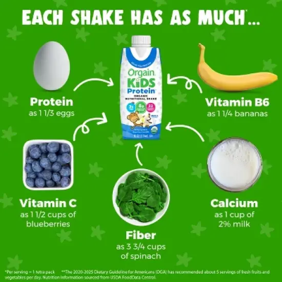 Orgain Organic Kids' Nutritional Protein Shake 22 Vitamins & Minerals Vanilla Flavored - 4pk/8.25 fl oz Cartons image {3}