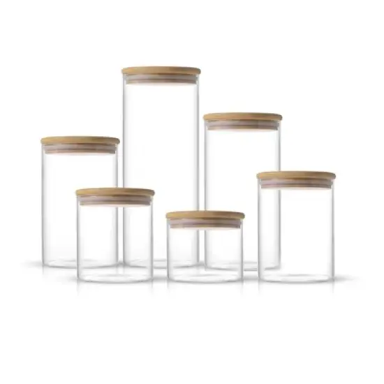 JoyJolt Glass Food Storage Jars Containers, Glass Storage Jar Bamboo Lids Set of 6 Kitchen Glass Canisters image {4}