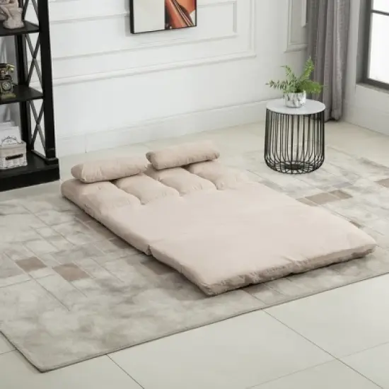 HOMCOM Convertible Floor Sofa Chair, Folding Upholstered Couch Bed, Adjustable Guest Chaise Lounge with Metal Frame and 2 Pillows image {1}