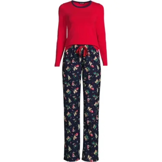 Lands' End Women's Tall Pajama Set Knit Long Sleeve T-Shirt and Flannel Pants image {5}