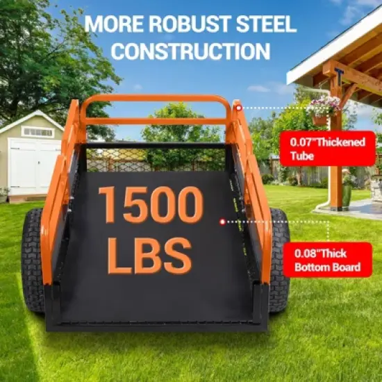 Heavy Duty Steel Dump Carts, 1500 Lbs Capacity, 15 Cu.Ft, Garden Lawn Mower Trailer w/Dual Bearings & All Terrain Pneumatic Tires for ATVs, UTVs image {2}