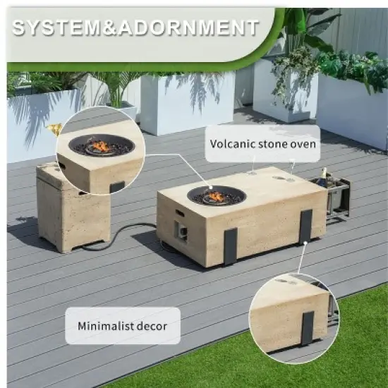 Moda Furnishings 14.6'' H x 42.1'' W Magnesium Oxide Propane Outdoor Fire Pit Table with Lid image {5}