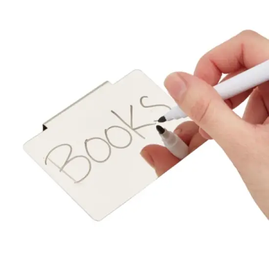 Okuna Outpost 10 Piece Set Chrome Metal Basket Labels Clip On for Storage Bins with 2 Black Markers, 3.5 x 2.5 In image {4}