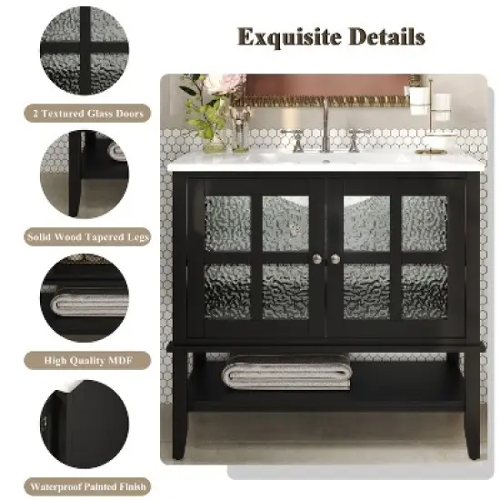 Christopher Knight Home Birgit 36" Modern Bathroom Vanity with Ceramic Sink and Adjustable Shelf image {5}