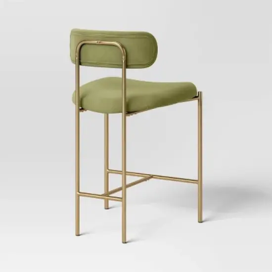 Orion Luxe Backed Counter Height Barstool with Brass Legs Olive Green Velvet - Threshold&trade; image {3}