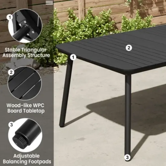 Crestlive Products 7pc Outdoor Dining set Patio Rectangle Table with Folding Chairs Aluminum Frame with Wood-Like Tabletop and Umbrella Hole image {10}