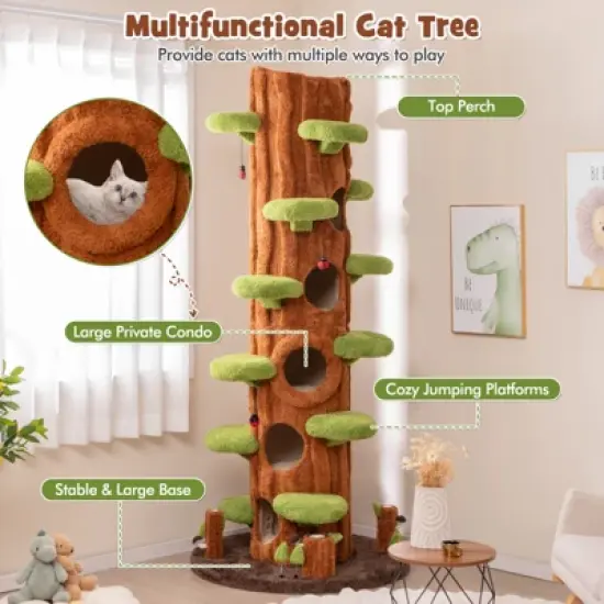 Tangkula 90.5" Tall Multifunctional Cat Tree w/ Private Condos Sisal Covered Scratching Panel image {7}