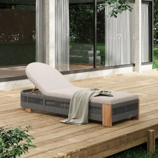 Christopher Knight Home Lariya Outdoor Adjustable Acacia Wood and Rope Chaise Lounge with Water-Resistant Cushion image {10}