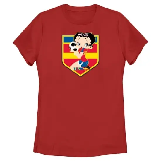 Women's Betty Boop Spain Blue Soccer Badge T-Shirt image {3}