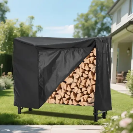 Acekool Firewood Rack with Waterproof Cover, Heavy-Duty Steel Wood Holder for Indoor Outdoor, All-Weather Storage image {5}