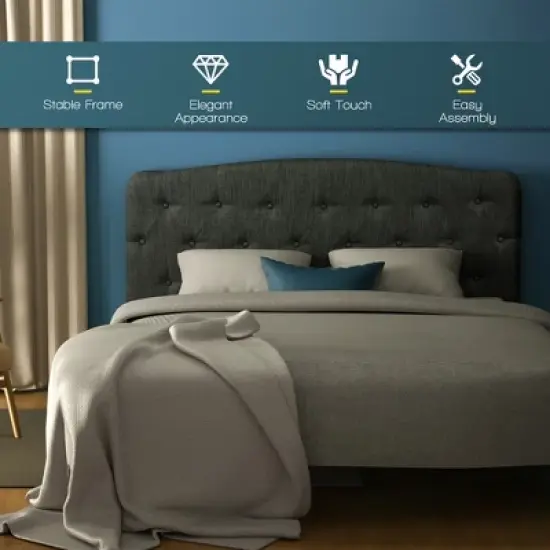 Costway Full Size Upholstered Headboard Only Adjust Button Tufted Faux Linen Light Grey\Dark Grey image {6}