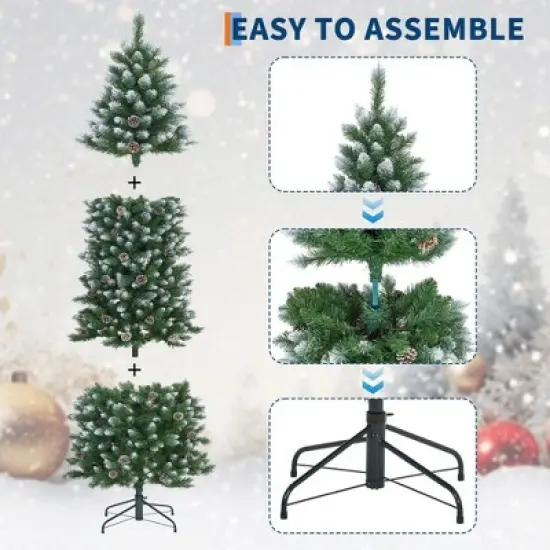 Pre-Lit Slim Christmas Tree with Warm White Lights, Pine Cones & Metal Stand &mdash; Weather-Resistant PVC Tips, 6/7.5/9/12 ft image {5}