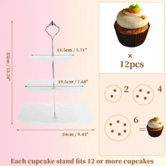 Unique Bargains 3 Tier Dessert Cupcake Stand Square with Tiered Serving Tray for Donuts Fruits White Silver Tone image {1}