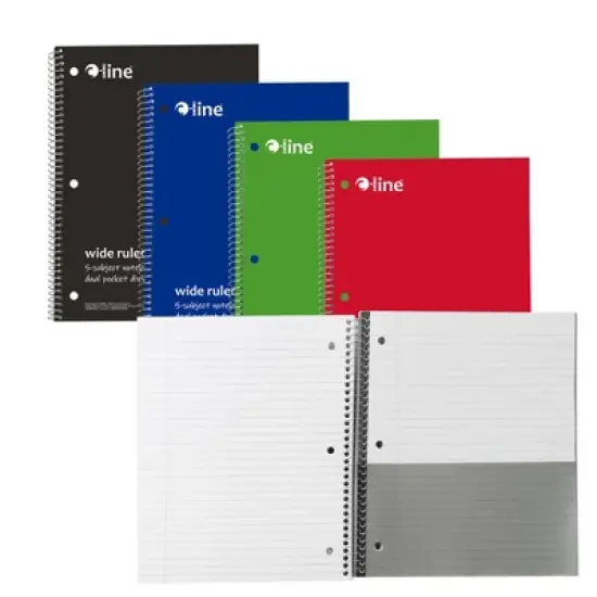 C-Line&reg; 5-Subject Notebook, Wide Ruled, 180 Sheets, Assorted Colors image {6}