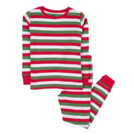 Leveret Kids Two Piece Cotton Striped Christmas Pajamas image {3}