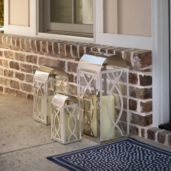 Pebble Lane Living Rogan Metal Lantern Set Stainless Steel image {2}