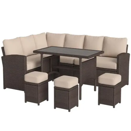 Cesicia 7-Piece Dark Blue Sofa Set, Garden Patio Wicker Sectional Sofa Set with Coffee Table Fit for Both Indoor And Outdoor image {13}