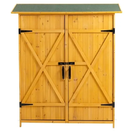 Gulches 56"L x 19.5"W x 64"H Outdoor Storage Shed with Lockable Door, Wooden Tool Storage Shed w/Detachable Shelves & Pitch Roof, Natural image {14}