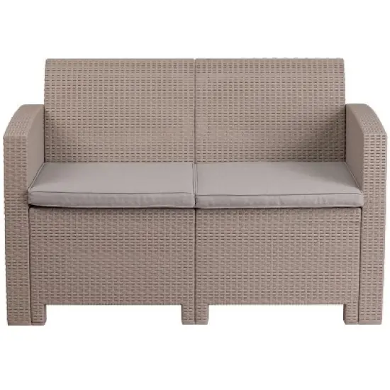 Merrick Lane Outdoor Furniture Resin Loveseat Faux Rattan Wicker Pattern 2-Seat Loveseat With All-Weather Cushions image {6}