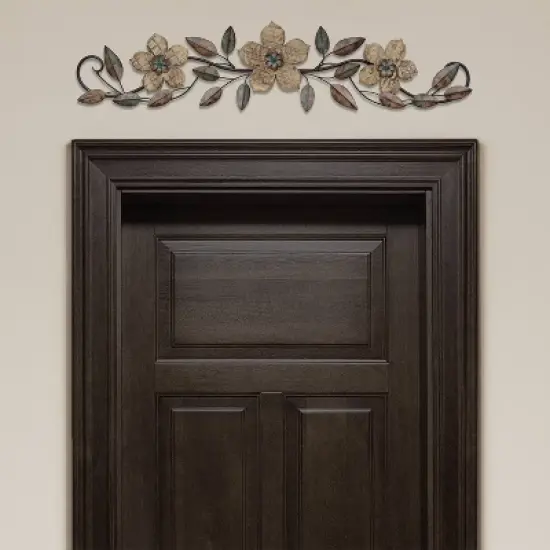 38" x 9" Floral Patterned Wood Over the Door Wall Decor Black - Stratton Home Decor image {2}