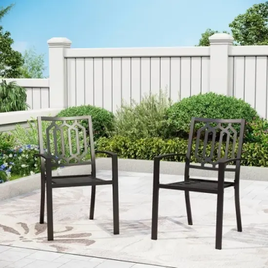 5pc Outdoor Dining Set with Stackable Chairs & Round Metal Table with Umbrella Hole - Black - Captiva Designs: Weather-Resistant Patio Furniture image {7}