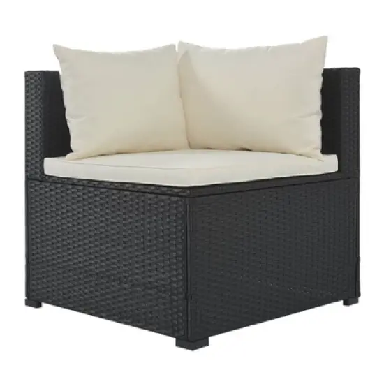 9pc Wicker Patio Sectional Seating Set with Cushions - Black/Beige - GODEER image {5}